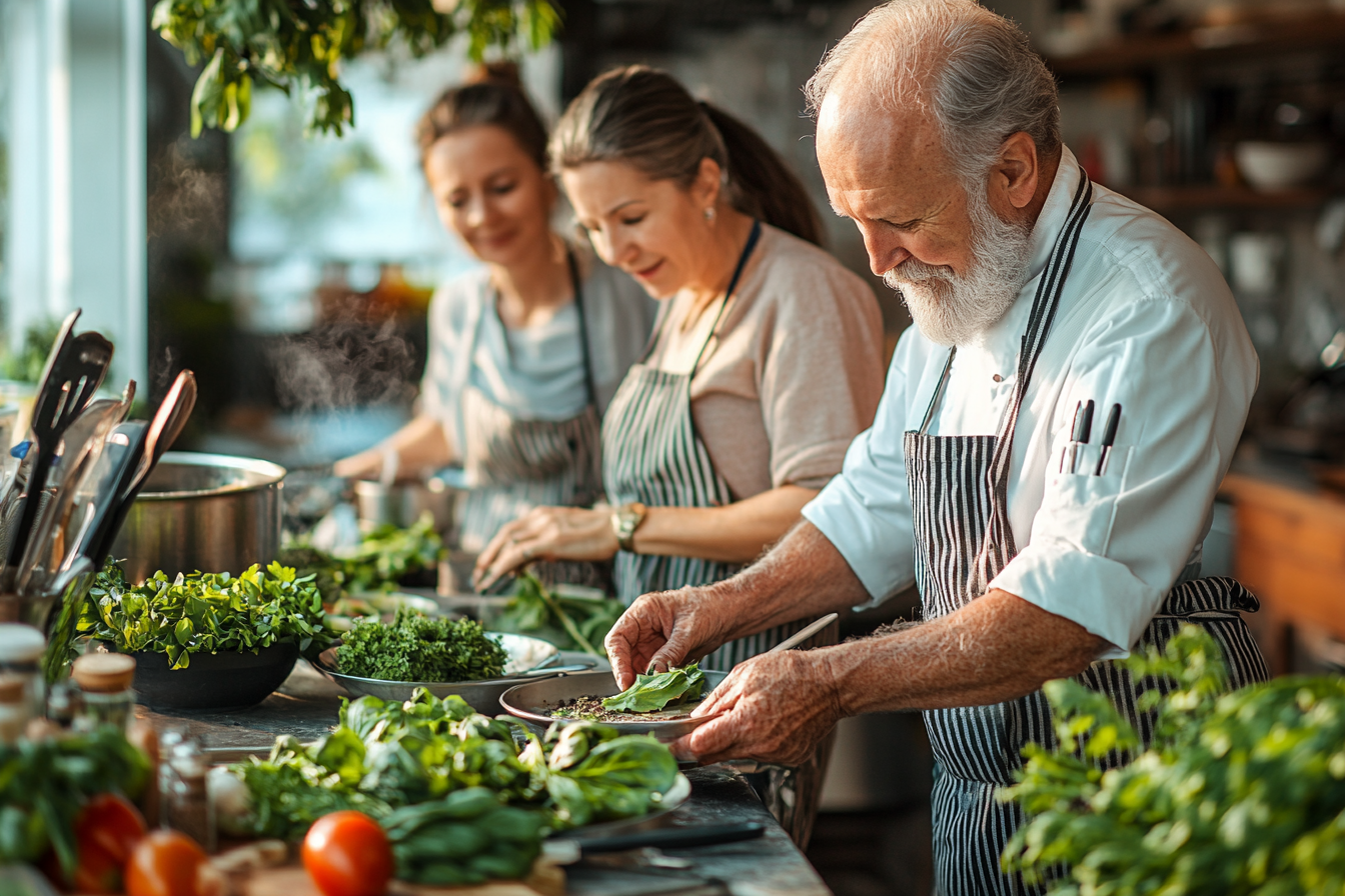 Щаслива пара старшого віку готує здорову їжу разом